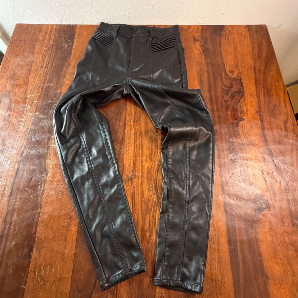 Express Womens Black Faux Leather Super High Rise Moto Skinny Pants Size 2
